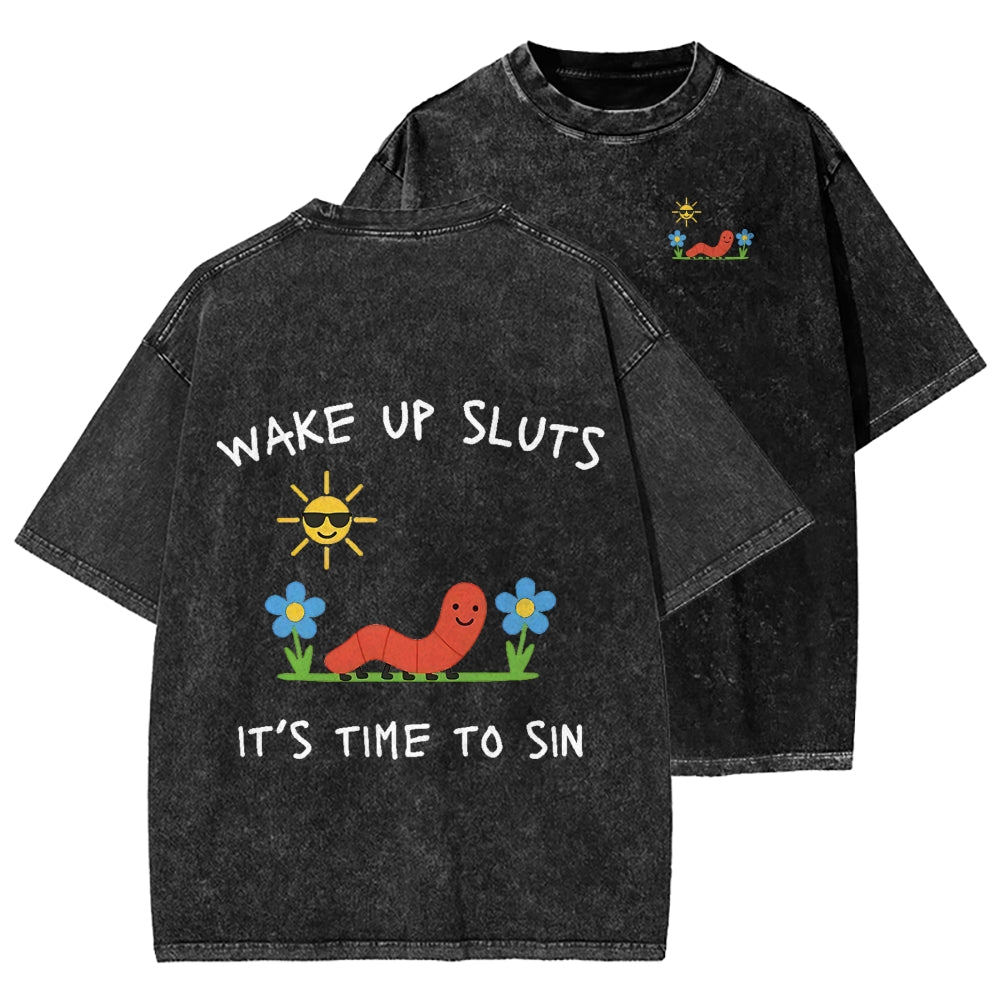 Ketamine Horse Funny Children's Drawings Front And Back Printing Washed T-shirt