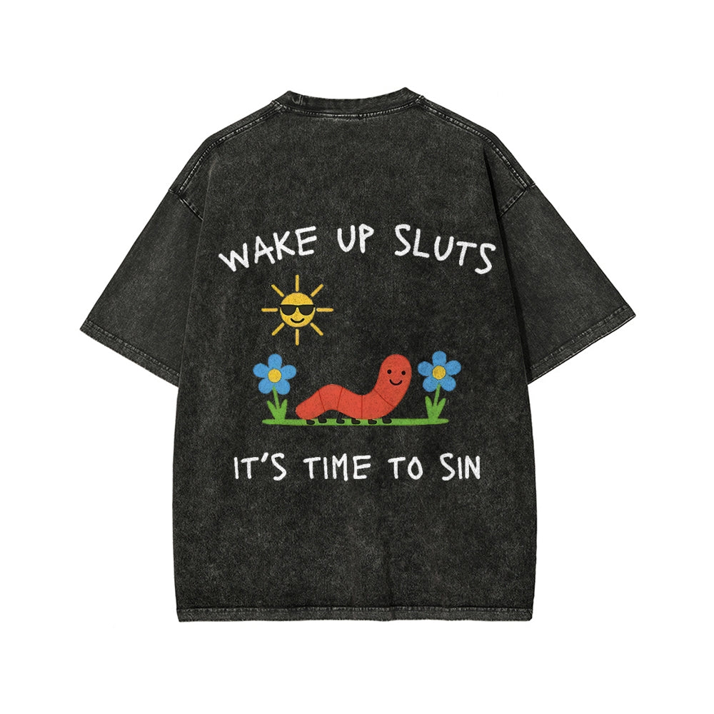 Ketamine Horse Funny Children's Drawings Front And Back Printing Washed T-shirt