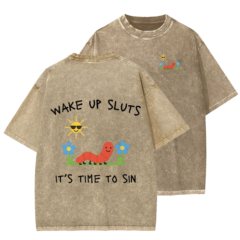 Ketamine Horse Funny Children's Drawings Front And Back Printing Washed T-shirt