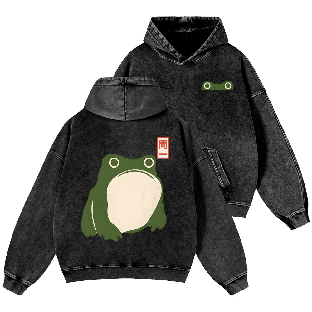 Frog Vintage Washed Cotton Back Art Hoodie