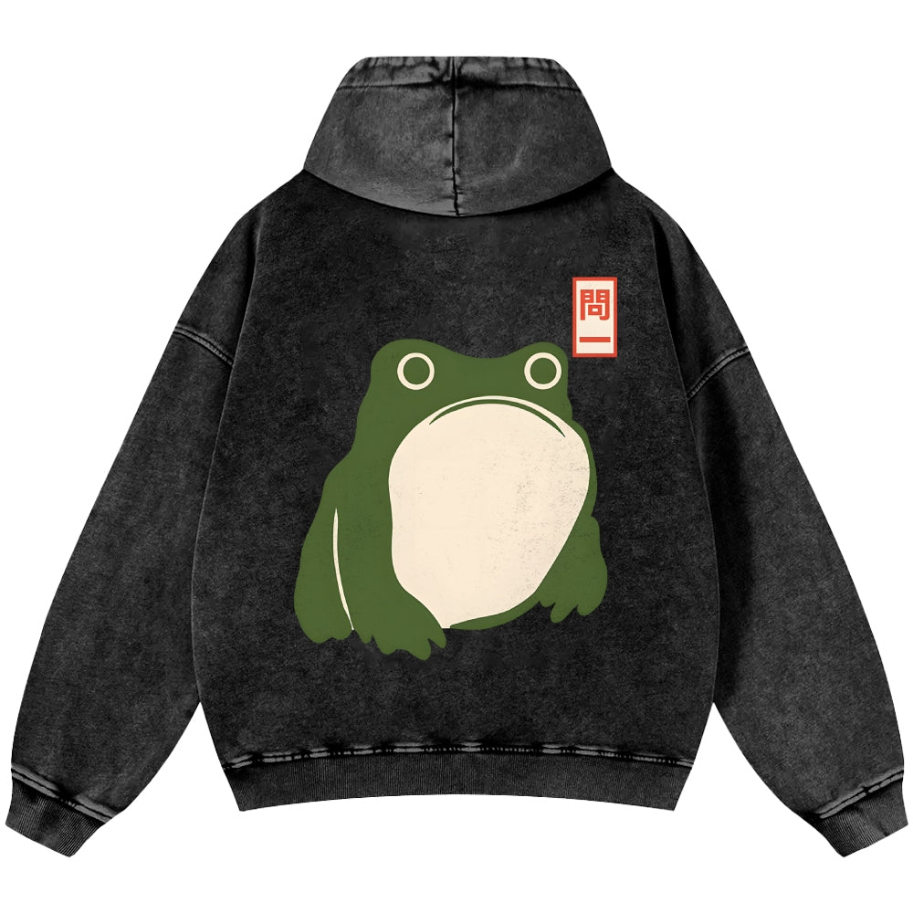 Frog Vintage Washed Cotton Back Art Hoodie