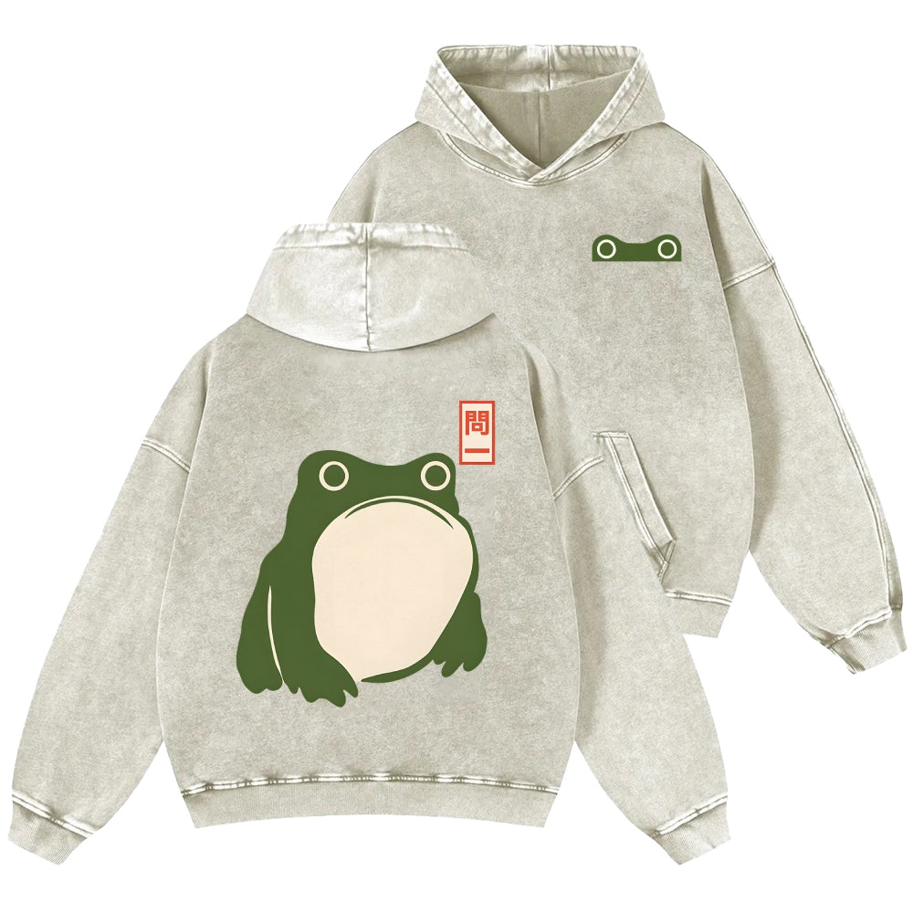 Frog Vintage Washed Cotton Back Art Hoodie