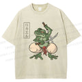 Unisex Samurai Frog Printed Washed Tee