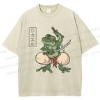 Unisex Samurai Frog Printed Washed Tee