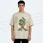 Unisex Samurai Frog Printed Washed Tee