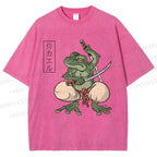 Unisex Samurai Frog Printed Washed Tee