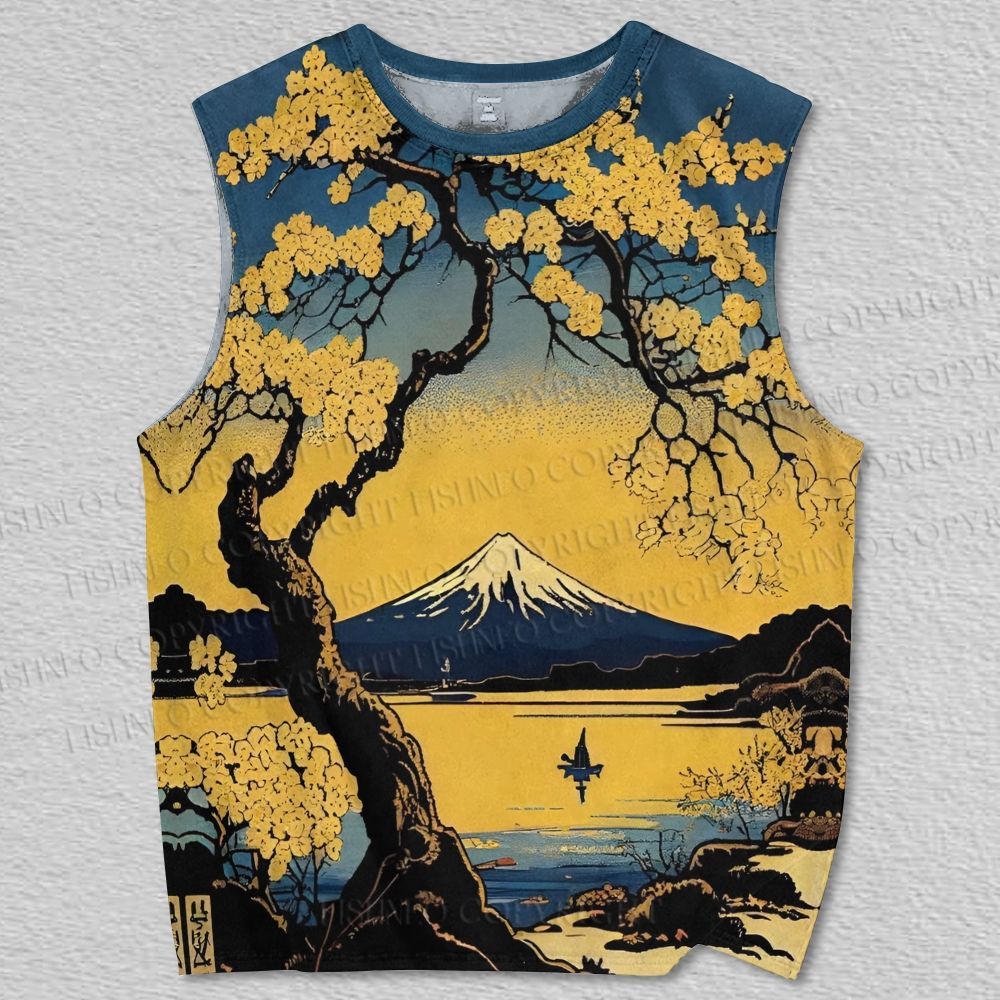 Unisex Japanese Ukiyo-e Mount Fuji Printed Tank Top