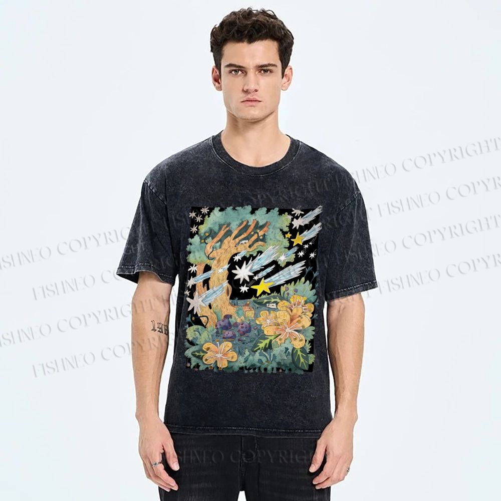 Unisex Stars in Garden Printed Washed Tee