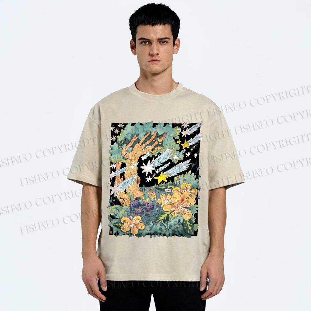 Unisex Stars in Garden Printed Washed Tee
