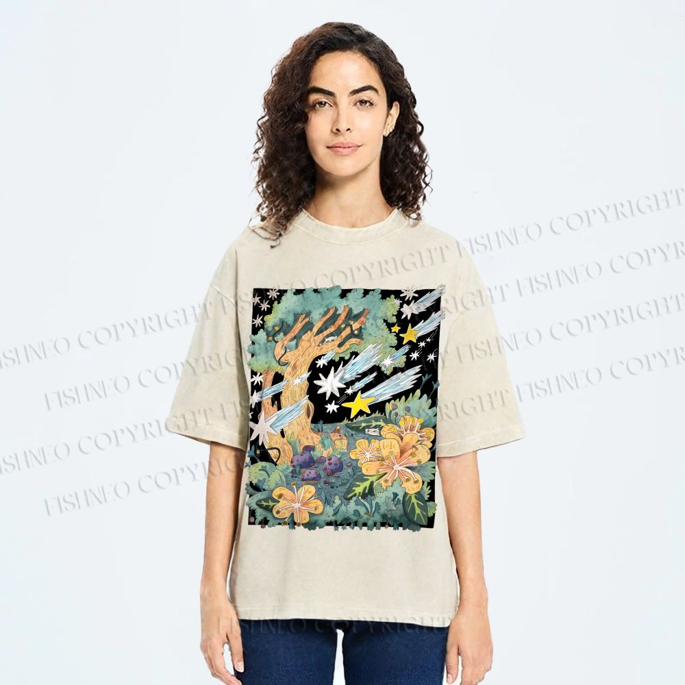Unisex Stars in Garden Printed Washed Tee
