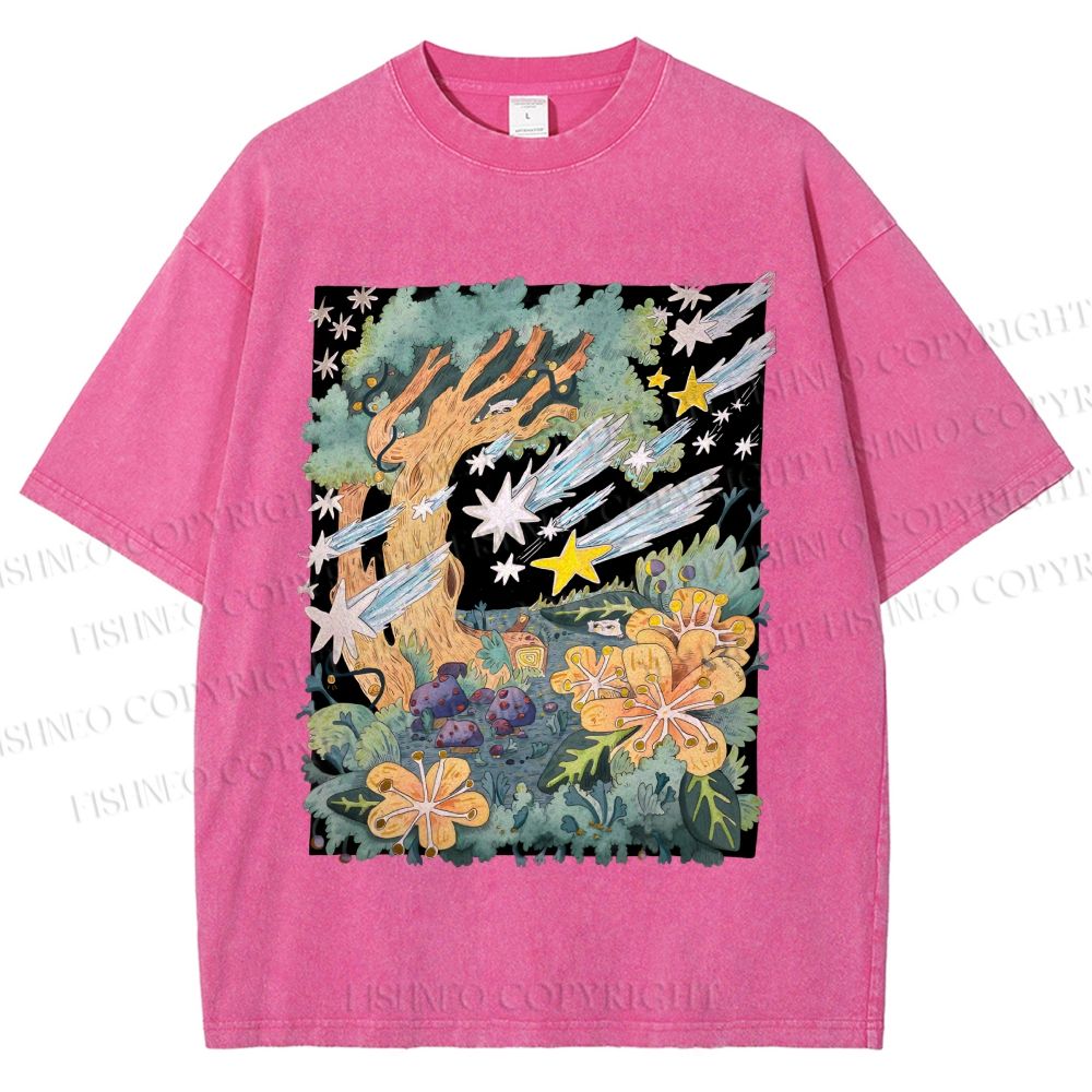 Unisex Stars in Garden Printed Washed Tee