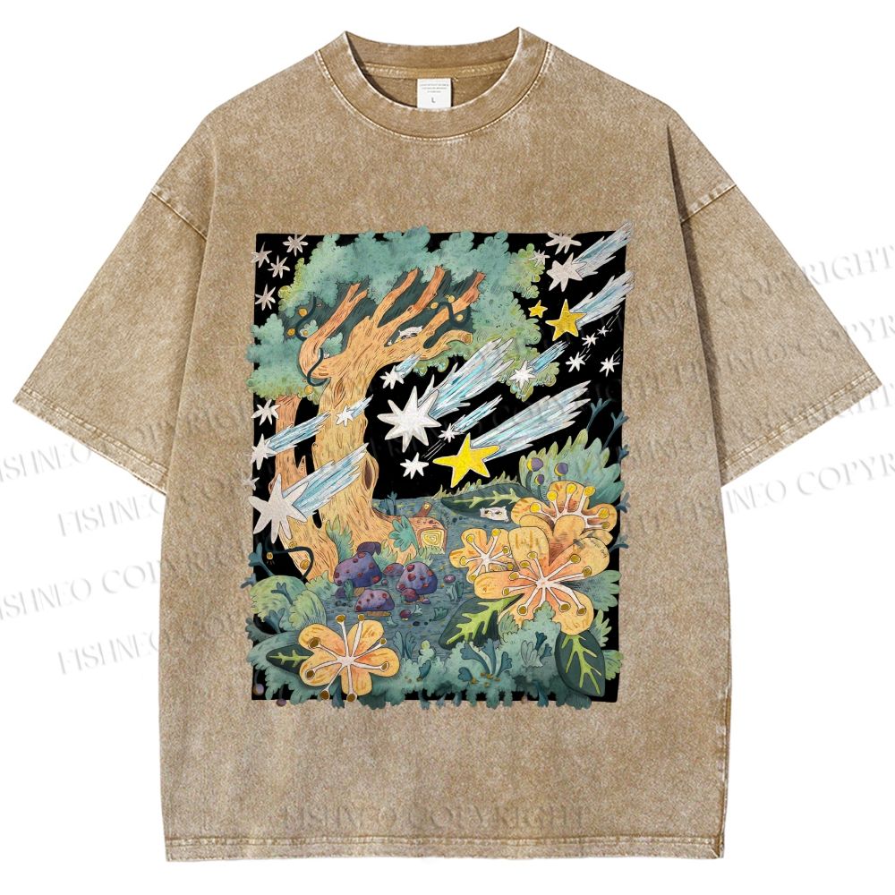Unisex Stars in Garden Printed Washed Tee
