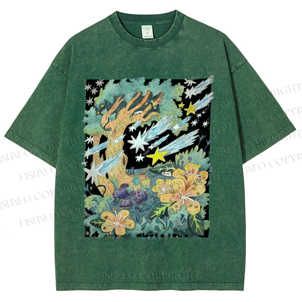 Unisex Stars in Garden Printed Washed Tee