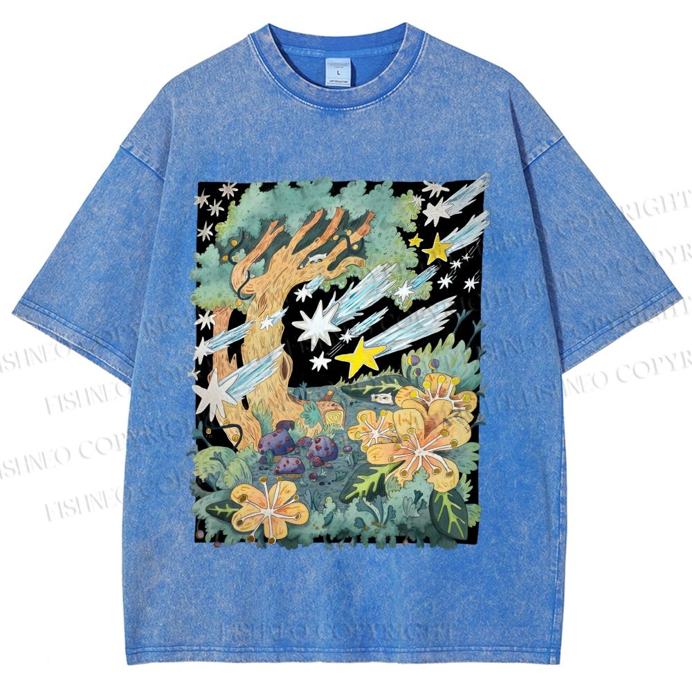Unisex Stars in Garden Printed Washed Tee