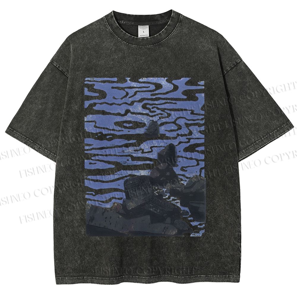 Unisex Sea Wave Printed Washed Tee