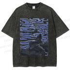 Unisex Sea Wave Printed Washed Tee