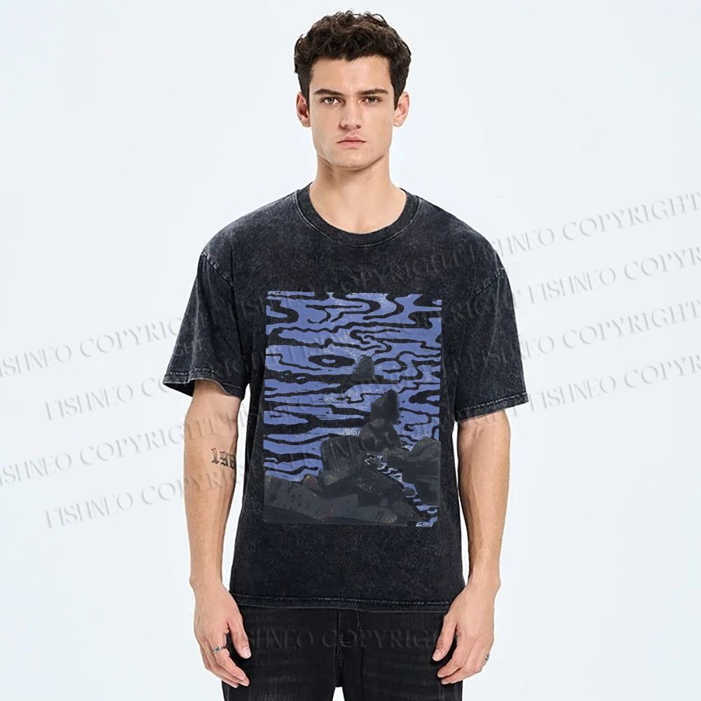 Unisex Sea Wave Printed Washed Tee