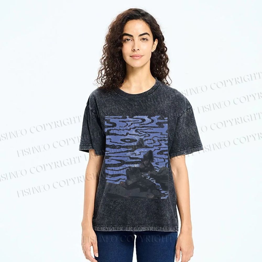 Unisex Sea Wave Printed Washed Tee