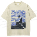 Unisex Sea Wave Printed Washed Tee