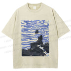 Unisex Sea Wave Printed Washed Tee