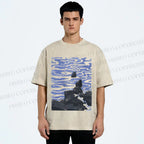 Unisex Sea Wave Printed Washed Tee