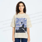 Unisex Sea Wave Printed Washed Tee