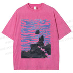 Unisex Sea Wave Printed Washed Tee