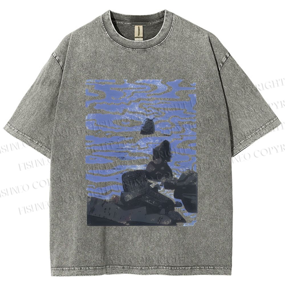 Unisex Sea Wave Printed Washed Tee