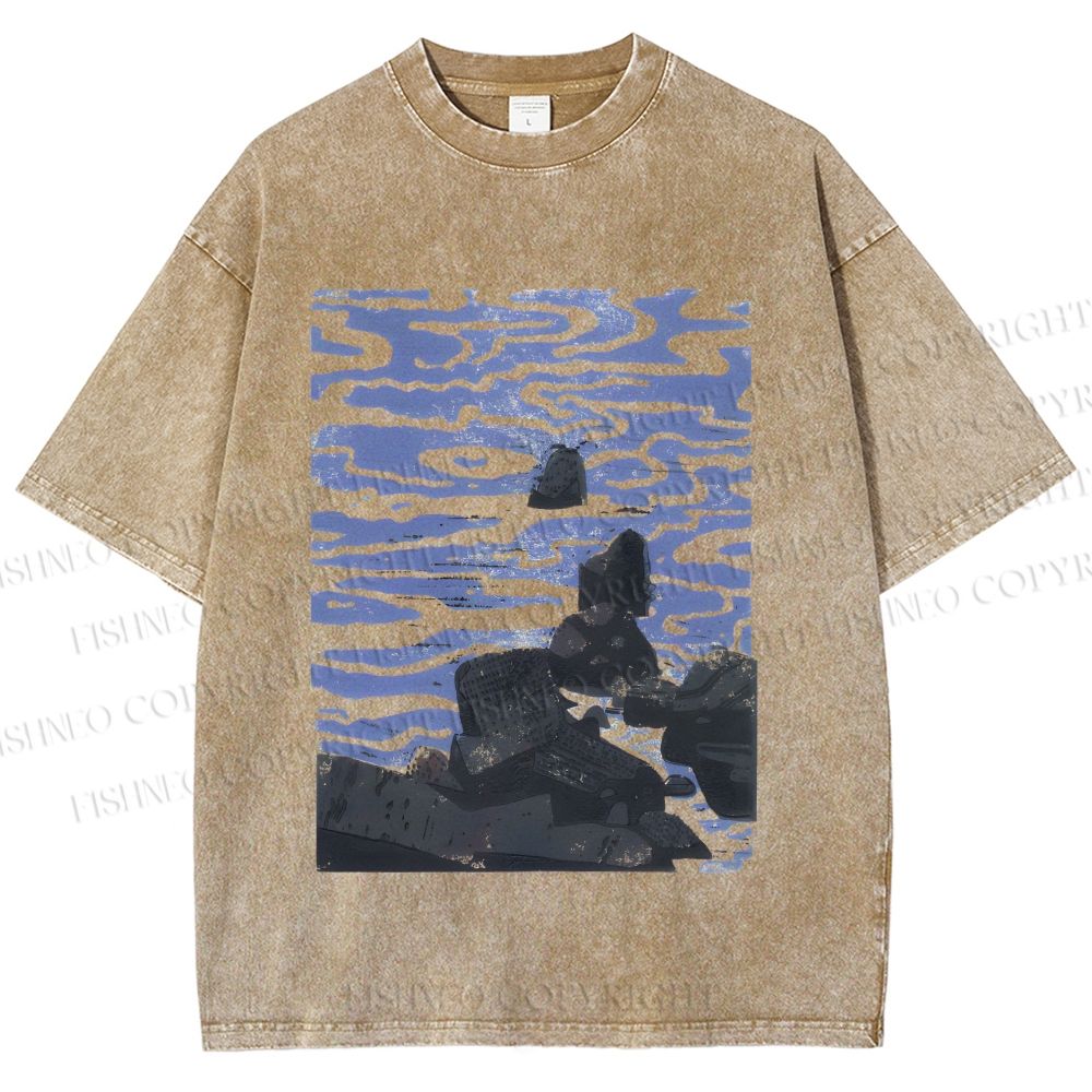 Unisex Sea Wave Printed Washed Tee