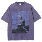 Unisex Sea Wave Printed Washed Tee