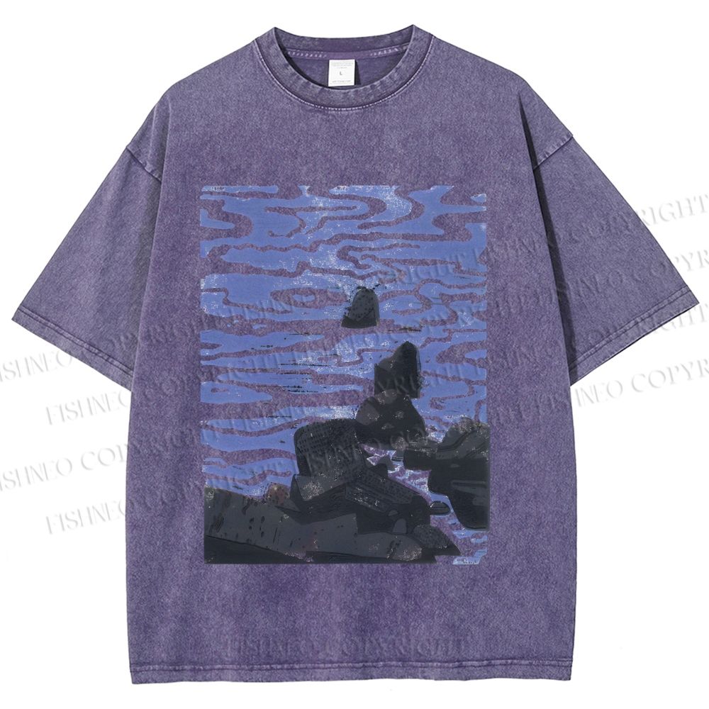 Unisex Sea Wave Printed Washed Tee