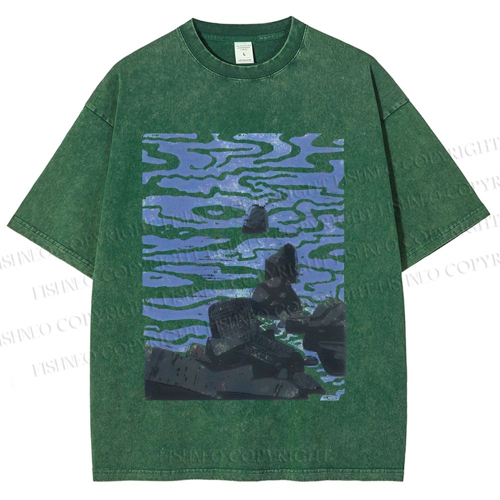 Unisex Sea Wave Printed Washed Tee