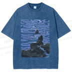 Unisex Sea Wave Printed Washed Tee