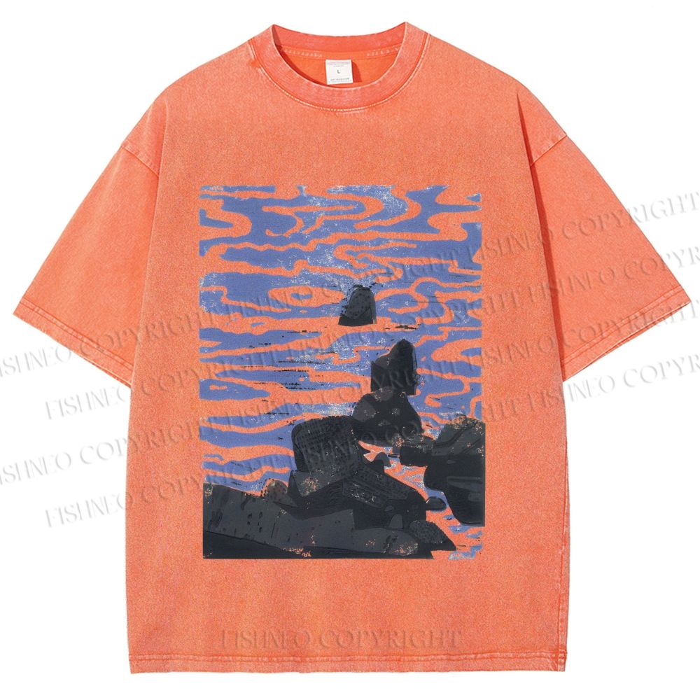 Unisex Sea Wave Printed Washed Tee