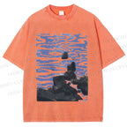 Unisex Sea Wave Printed Washed Tee