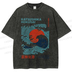 Unisex Katsushika Hokusai Japanese Wave Printed Washed Tee