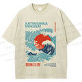Unisex Katsushika Hokusai Japanese Wave Printed Washed Tee