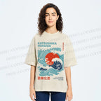 Unisex Katsushika Hokusai Japanese Wave Printed Washed Tee