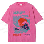 Unisex Katsushika Hokusai Japanese Wave Printed Washed Tee