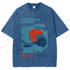 Unisex Katsushika Hokusai Japanese Wave Printed Washed Tee