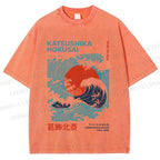 Unisex Katsushika Hokusai Japanese Wave Printed Washed Tee