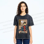 Unisex Vintage Japanese Samurai Printed Washed Tee