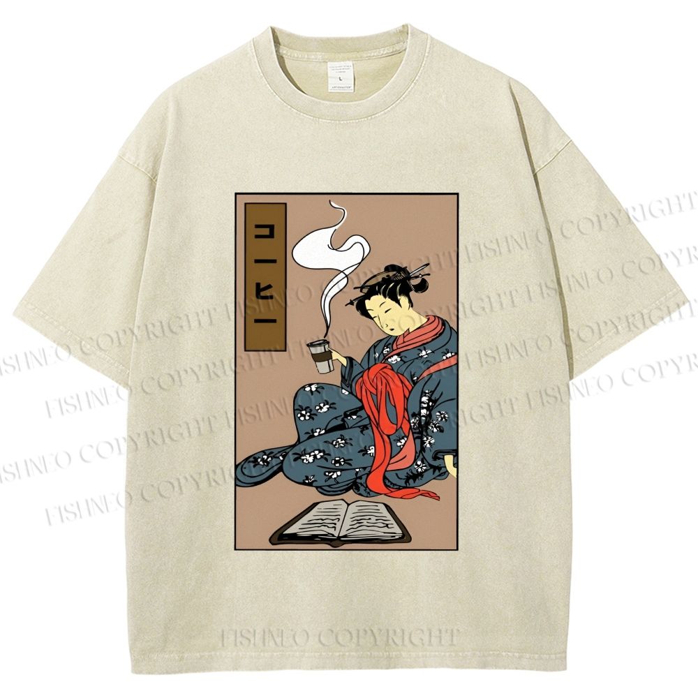 Unisex Vintage Japanese Samurai Printed Washed Tee