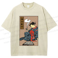 Unisex Vintage Japanese Samurai Printed Washed Tee