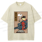 Unisex Vintage Japanese Samurai Printed Washed Tee