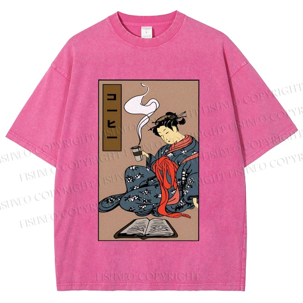 Unisex Vintage Japanese Samurai Printed Washed Tee