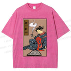Unisex Vintage Japanese Samurai Printed Washed Tee