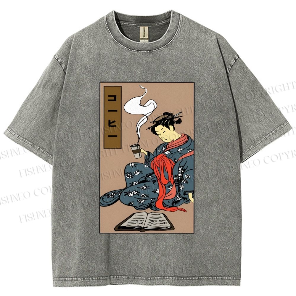 Unisex Vintage Japanese Samurai Printed Washed Tee