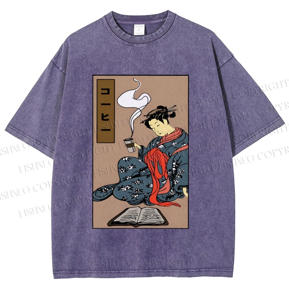 Unisex Vintage Japanese Samurai Printed Washed Tee