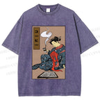 Unisex Vintage Japanese Samurai Printed Washed Tee